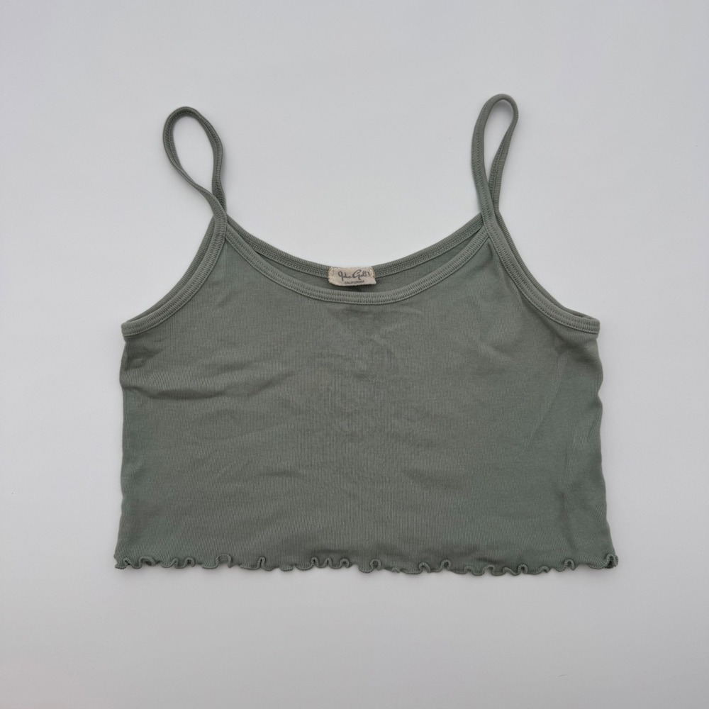 John Galt Brandy Melville Sage Green Ribbed Lettuce Edge Crop Cami Tank Top